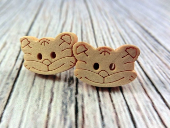 Katze Knopf Ohrstecker Holz Natur Button Rustikal